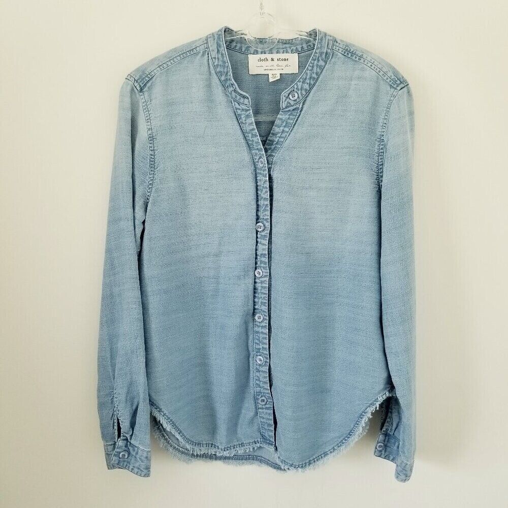 Cloth & Stone Sz PXS Light Wash Denim Fringe Chambray Shirt Western Granola Girl